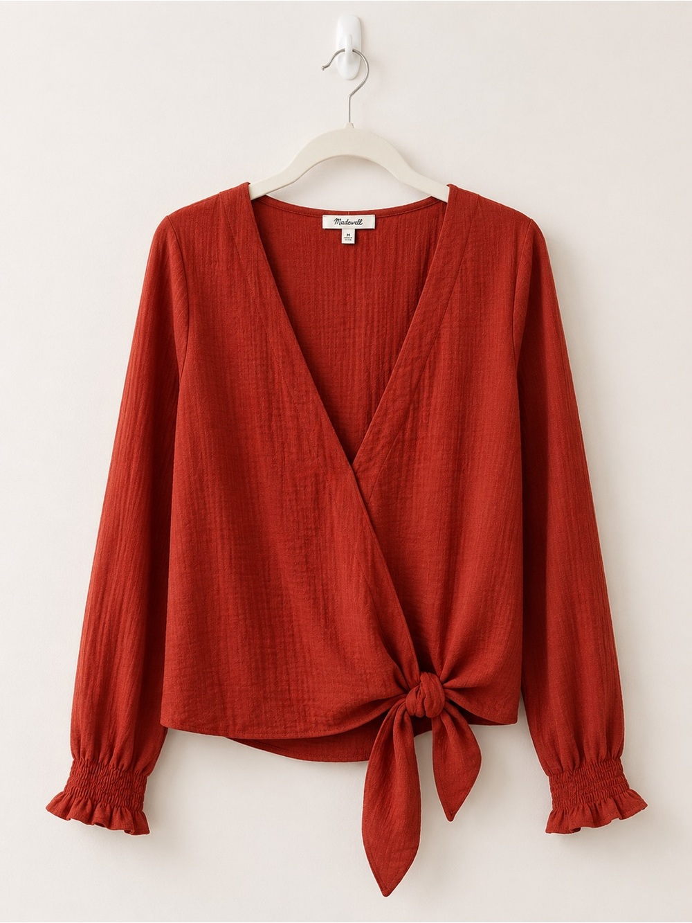 Madewell Rust Tie-Front V-Neck Blouse - Picture 1 of 4
